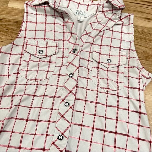 Stitch Fix Market & Spruce Button Up Sleeveless Plaid Top Women’s XS - Picture 3 of 4